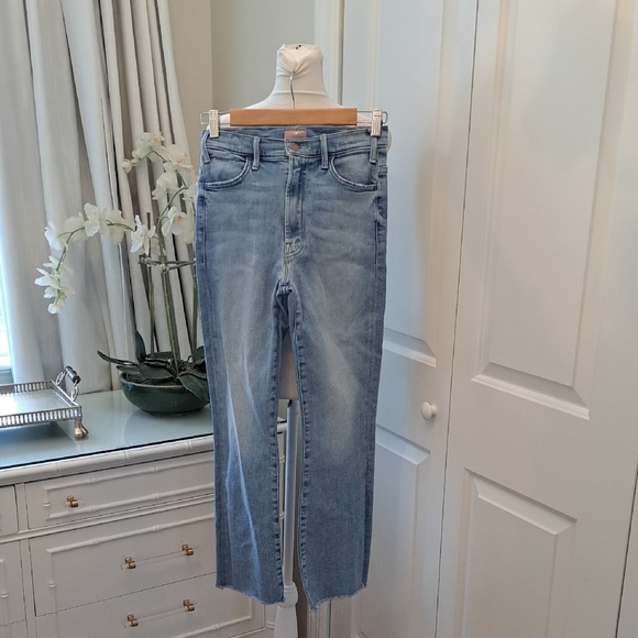 Mother Denim Denim - Mother Denim Womens The Hustler Ankle Fray Light Stretch Wash Straight Jeans 26